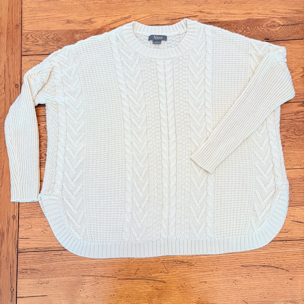 Natural Reflections Oatmeal Heather Cable Knit Fisherman’s Sweater Size Large